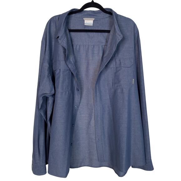 Columbia Mens XXL Omni Wick Button Down Long Sleeve Rip Stop Shirt Navy Blue EUC - Picture 3 of 8